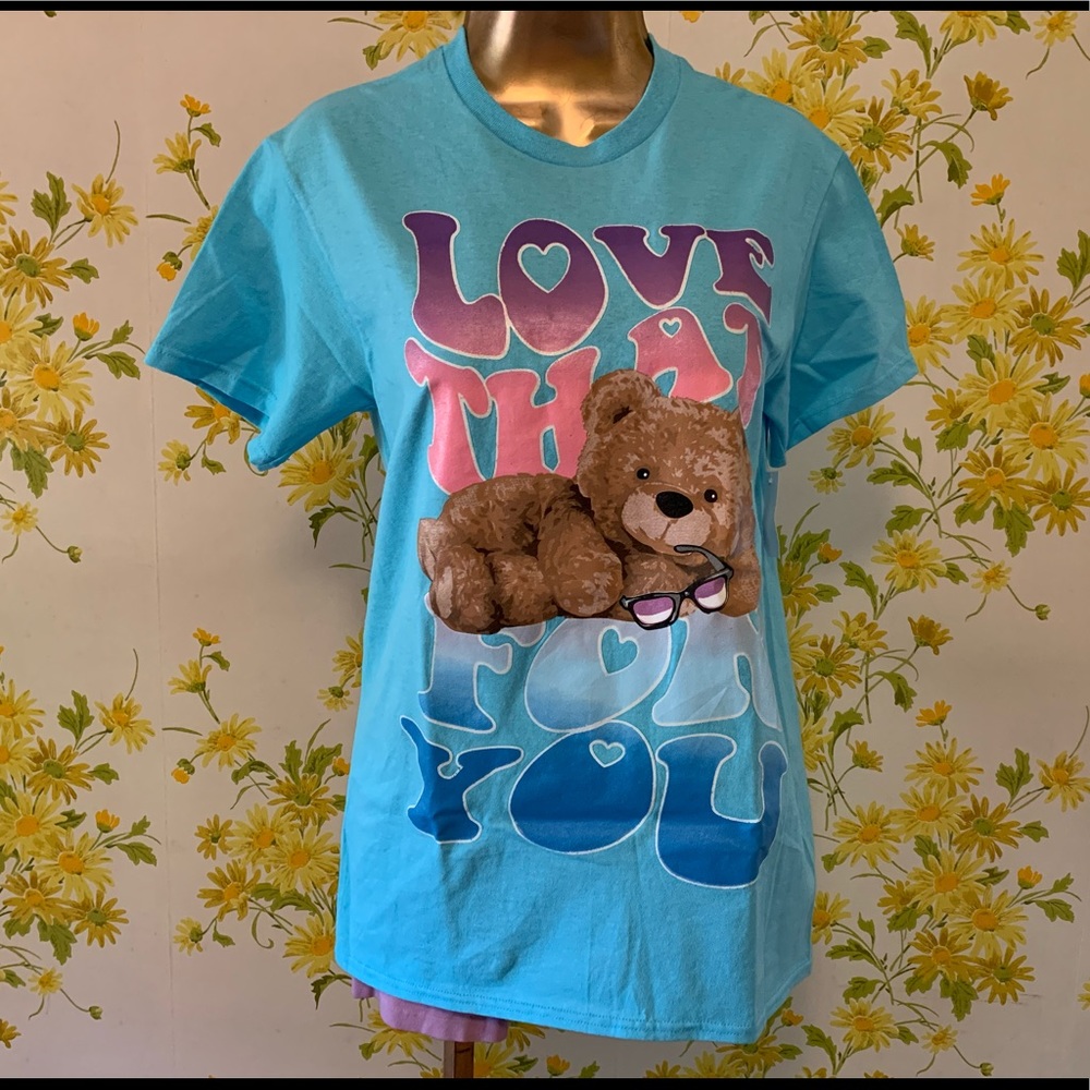NWOT Teddy T Shirt Blue Relaxed Tee Size S